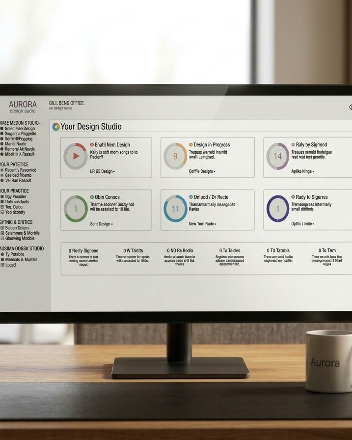 The Aurora Design Studio lens ordering dashboard on a desktop monitor