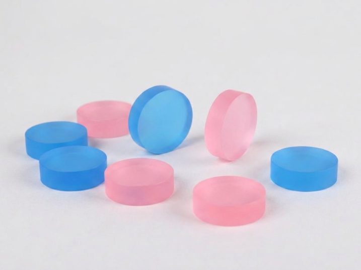 Raw RGP contact lens material buttons ready for lathing